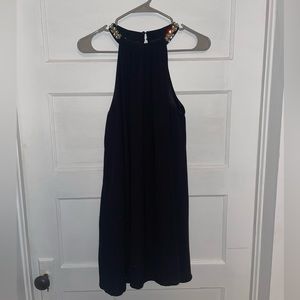 One Clothing Los Angeles Black Mini Babydoll Halter Dress with Jewel Neckline